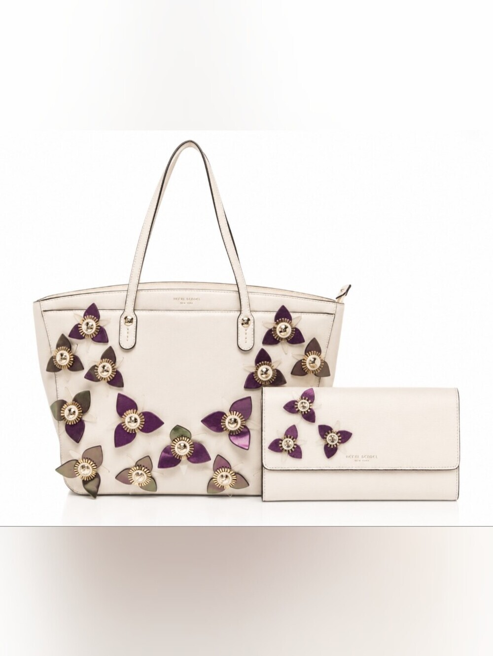 Henri Bendel West 57th Floral Appliqué Tote & Matching Wallet - Limited Edition
